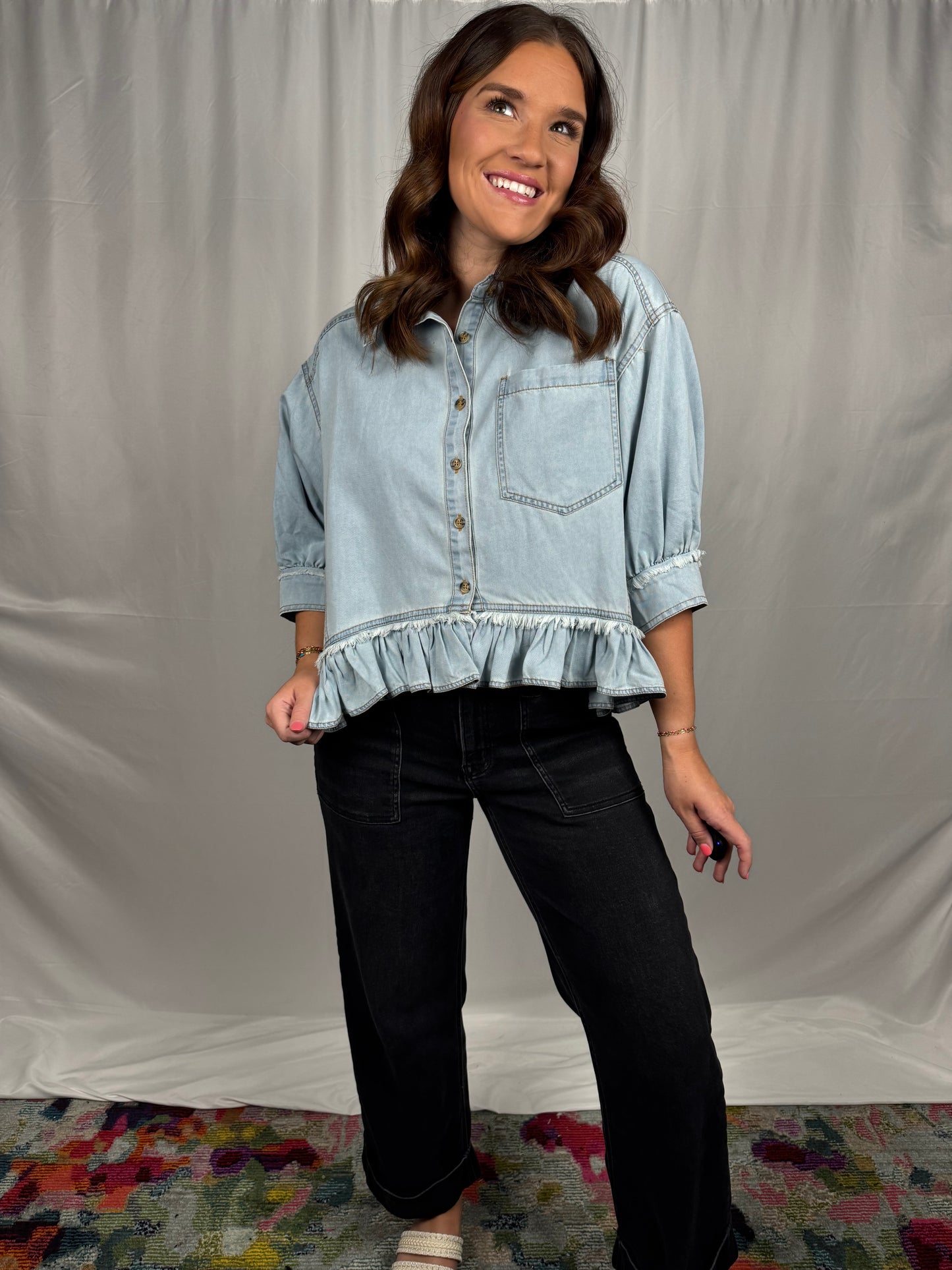 Denim Ruffle Top