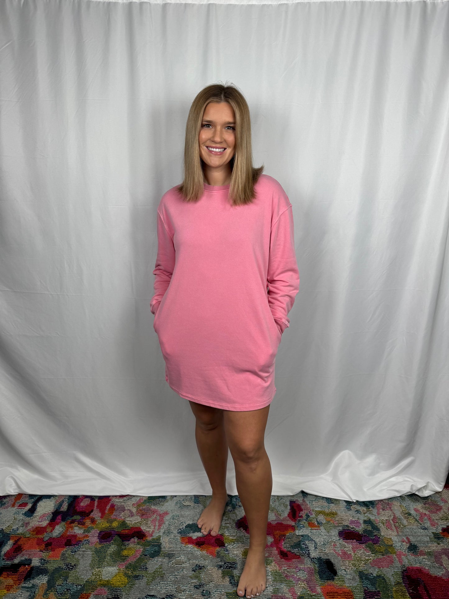 Oversized Sweatshirt Dress (Pink)