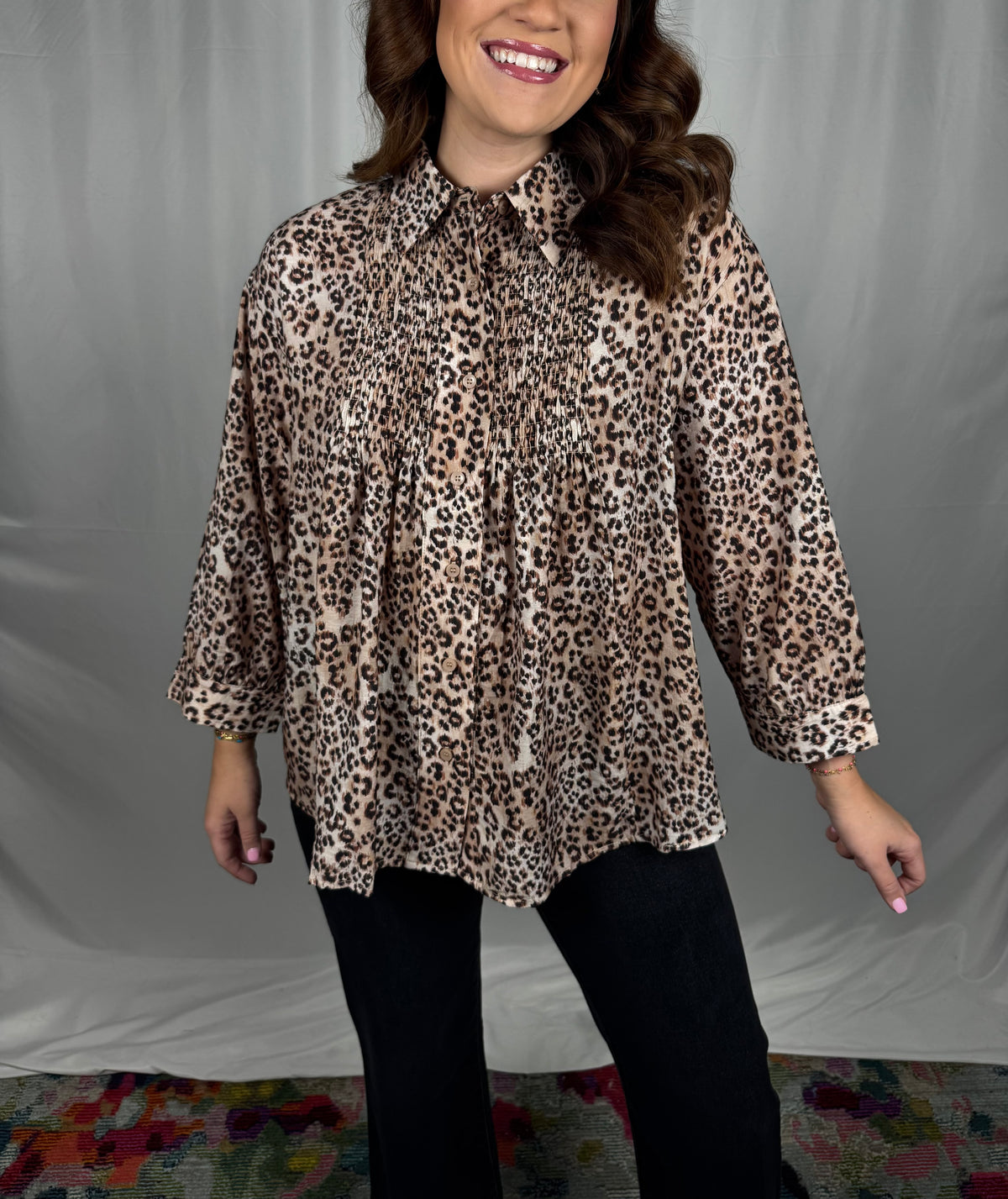 Leopard Shirred Blouse