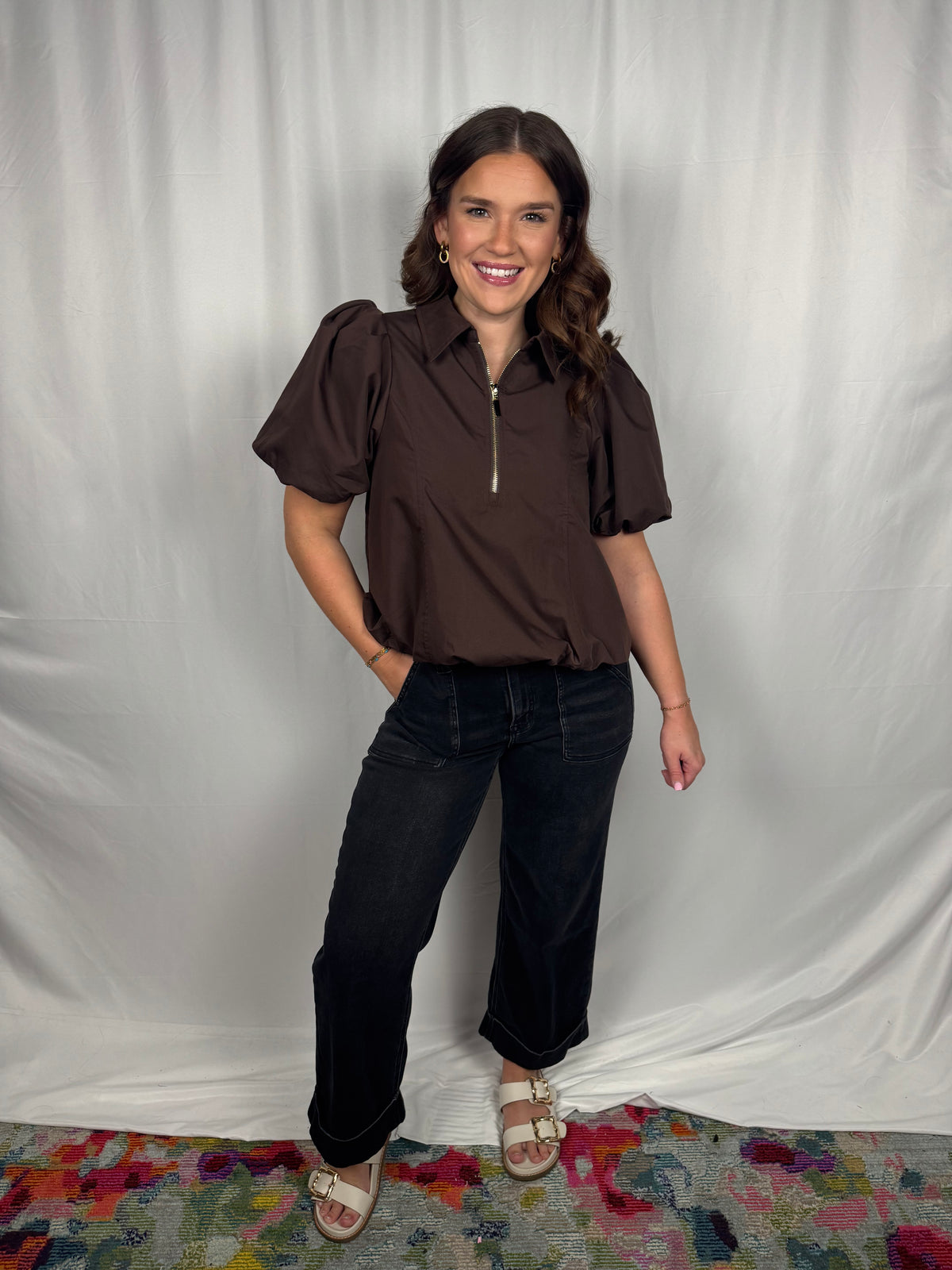 Bubble Hem Zip Top
