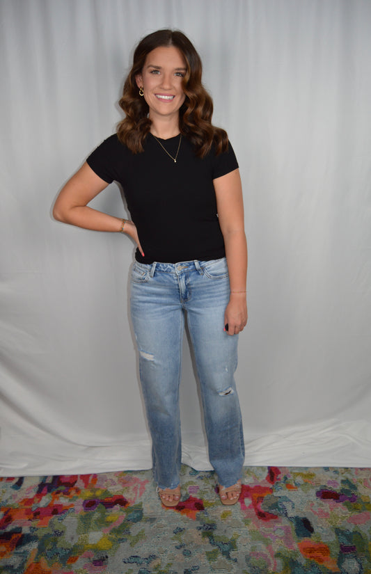 Low Rise Distressed Denim