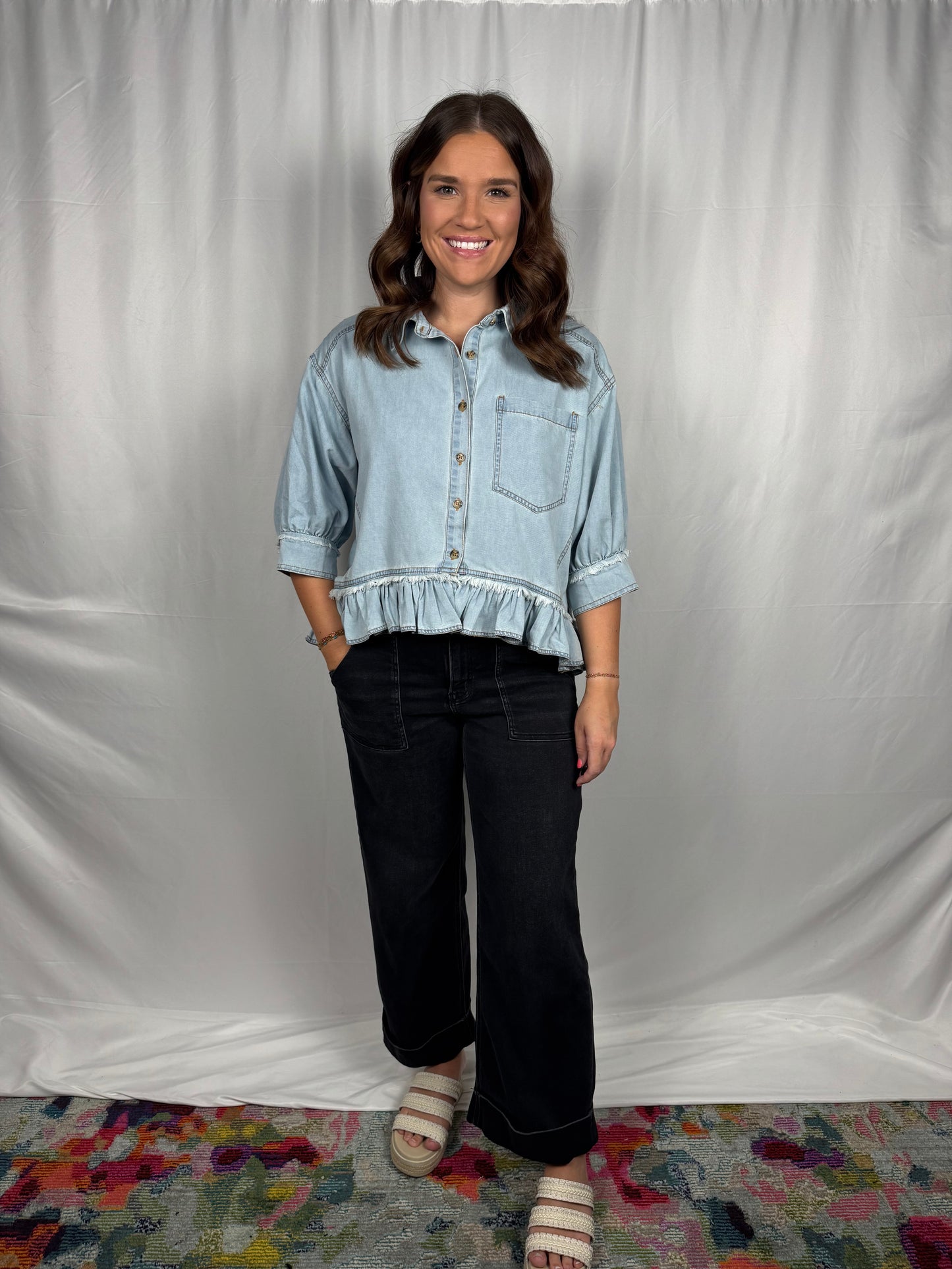 Denim Ruffle Top