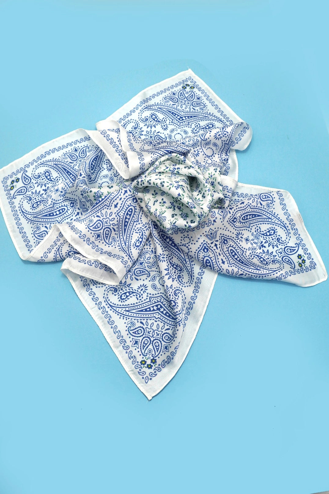 Blue Floral Satin Scarf