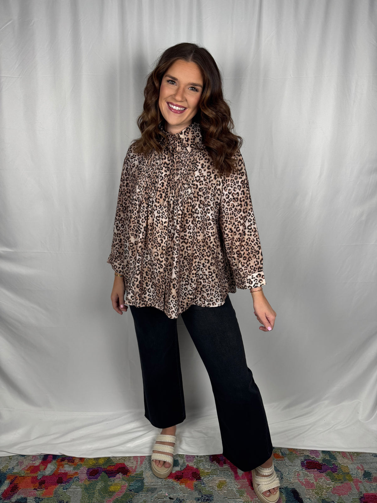 Leopard Shirred Blouse