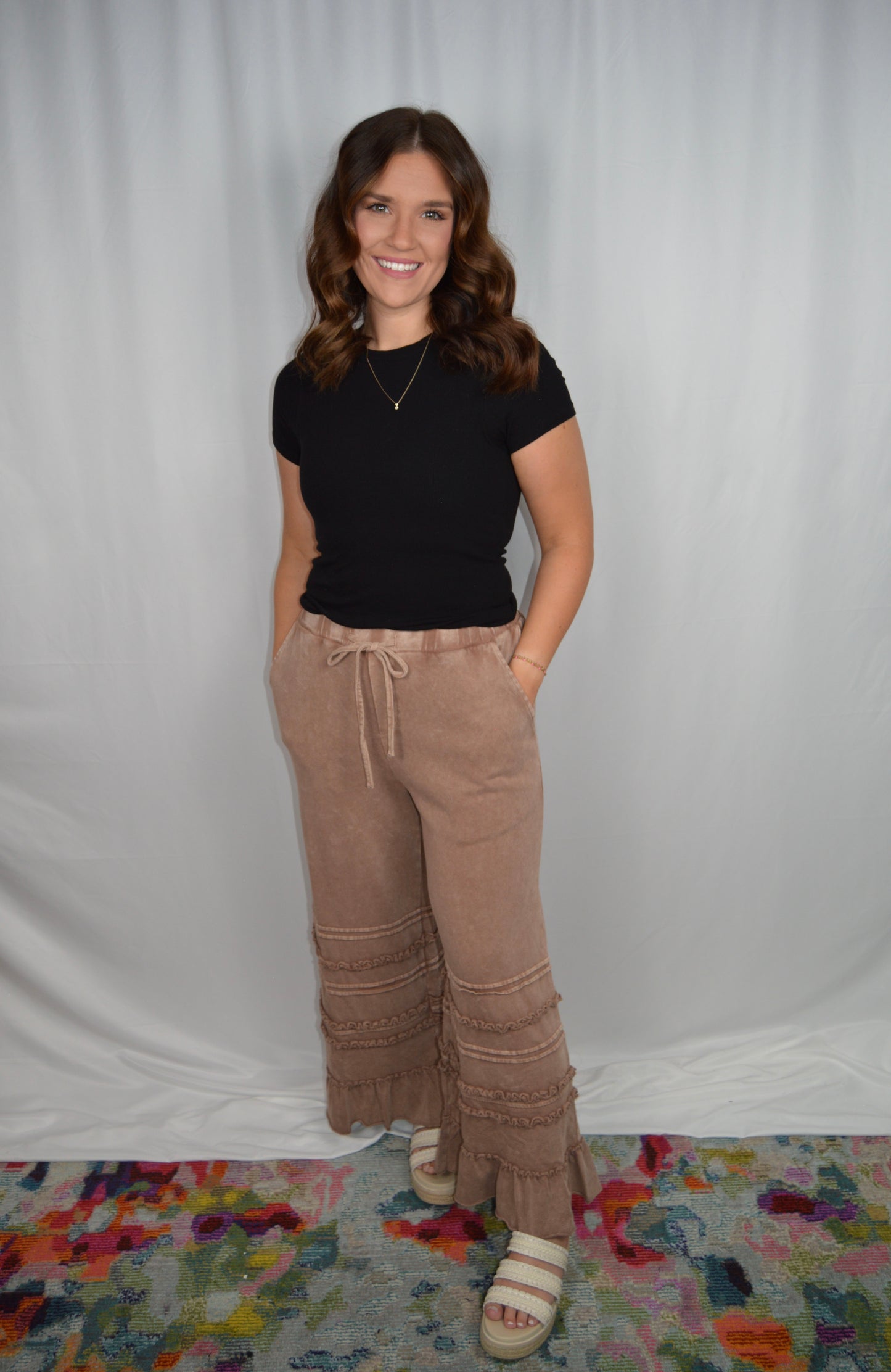 Wide Leg Ruffle Pants