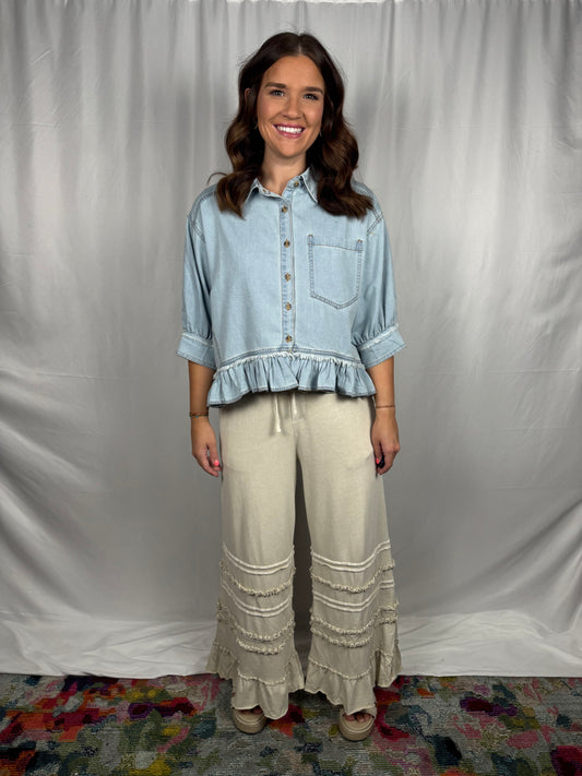 Denim Ruffle Top