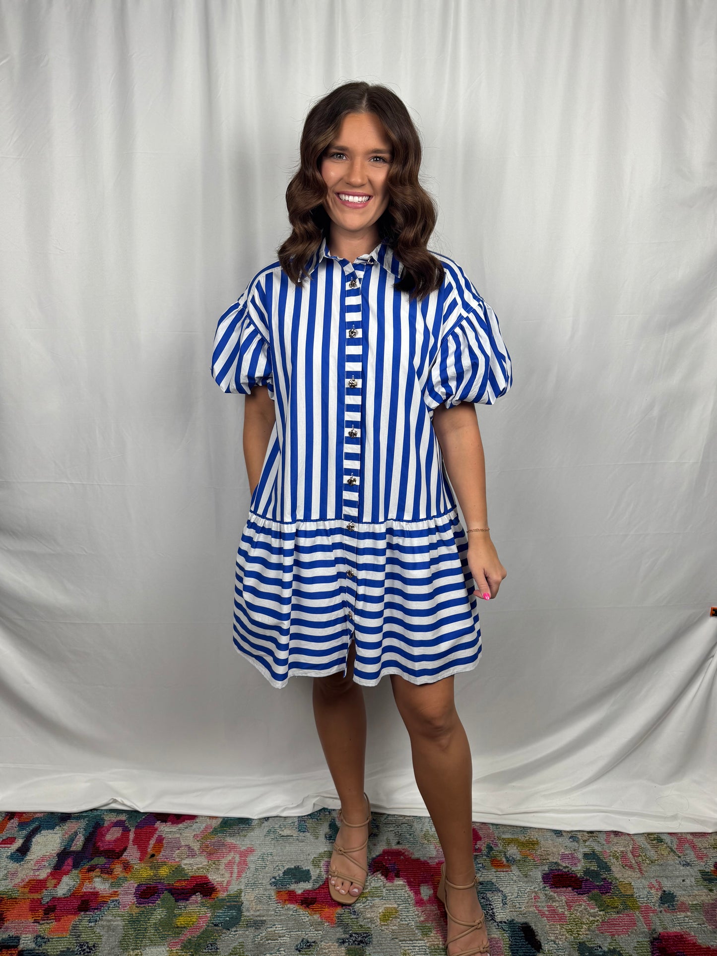 Gold Detail Striped Dress