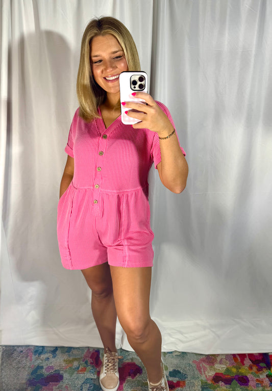 Pink Ribbed Romper