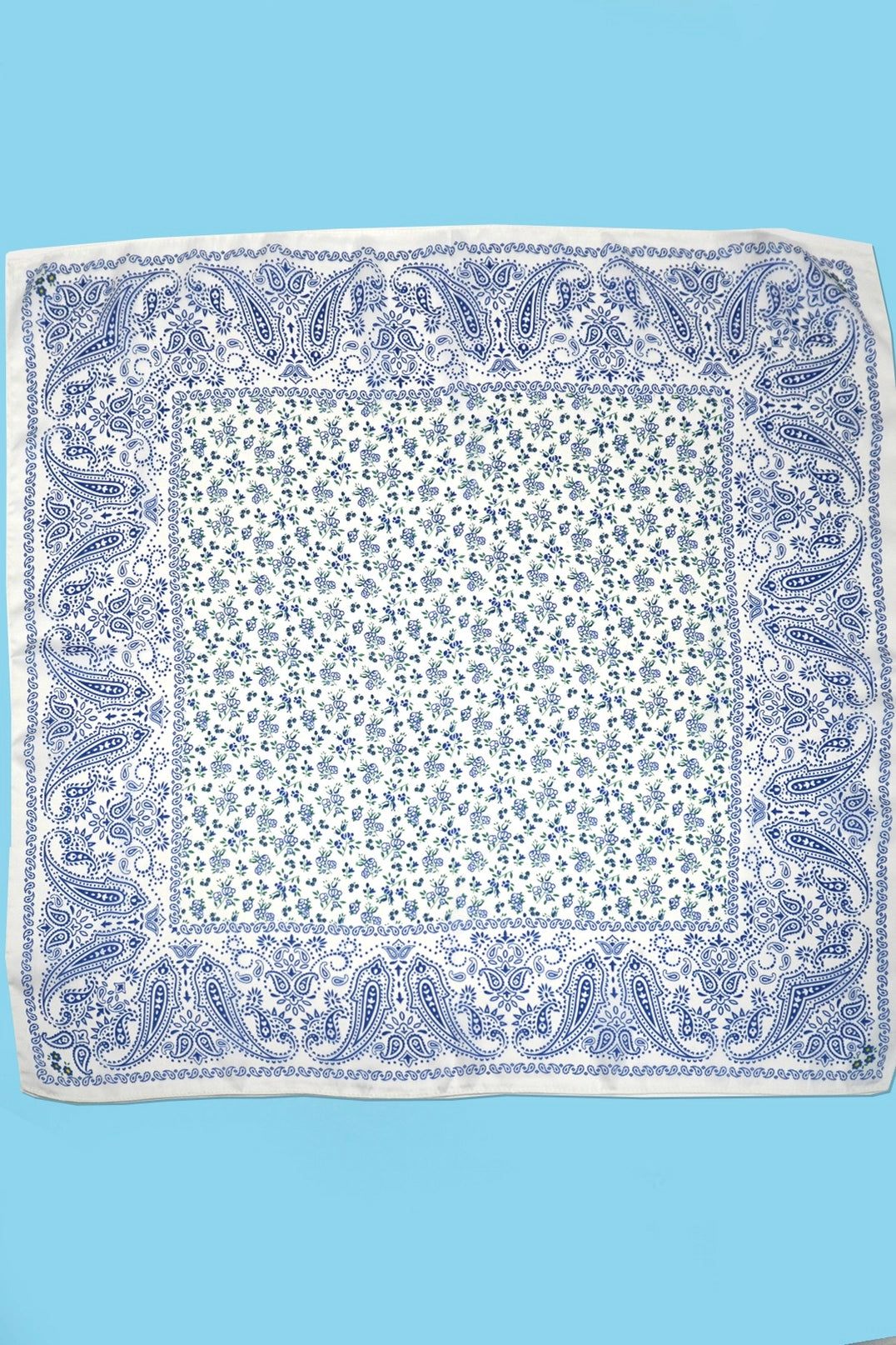Blue Floral Satin Scarf